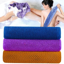 African Exfoliating Net 3 Pcs African Net Sponge Exfoliating Cloth Nylon Long Net Washcloth Shower Body Scrubber Back Scrubber Skin Smoother for Daily Shower Bathing Exfoliating（Brown Purple Blue）