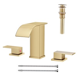 AVSIILE Waterfall Bathroom Faucet 3 Hole, Brushed Gold 8 Inch Widespread Modern 3 Piece Bathroom Sink Faucet, Touch On Lavatory Faucet for Vanity RV Restroom, Curved Spout