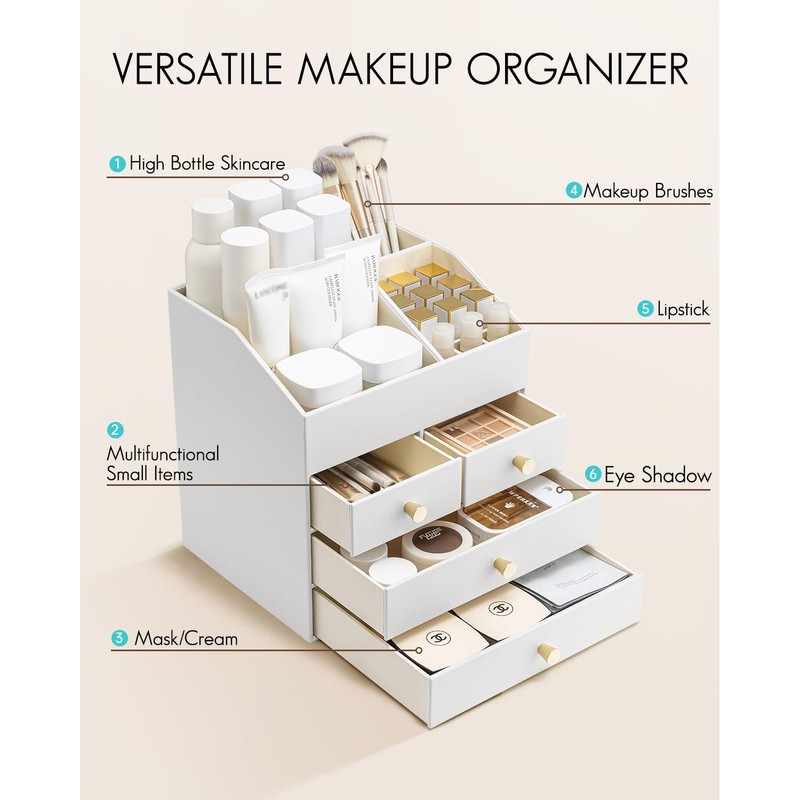 Vlando Makeup Organizer Countertop,Large Vanity Organizer PU Leather Make up