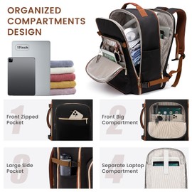 LOVEVOOK LOVEVOOK 40L Large Travel Backpack for Women Men, 17 Inch Carry on Backpack for Traveling on Airplane, Personal Item Bag Airline Approved, Business Causal Weekender Backpack, Black-Brown