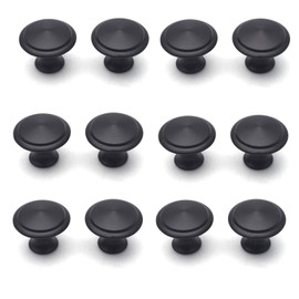 Antrader Flat Black Cabinet Hardware Round Knob with Mounting Screws , 1-Inch Diameter, 12 Pack