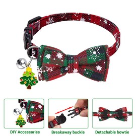 DIYDEC 3 Pack Christmas Plaid Cat Collars, Breakaway Cat Collars with Bow Tie Bells Xmas Adjustable Plaid Snowflake Collar Safety Quick Release for Puppy Kitten Supplies
