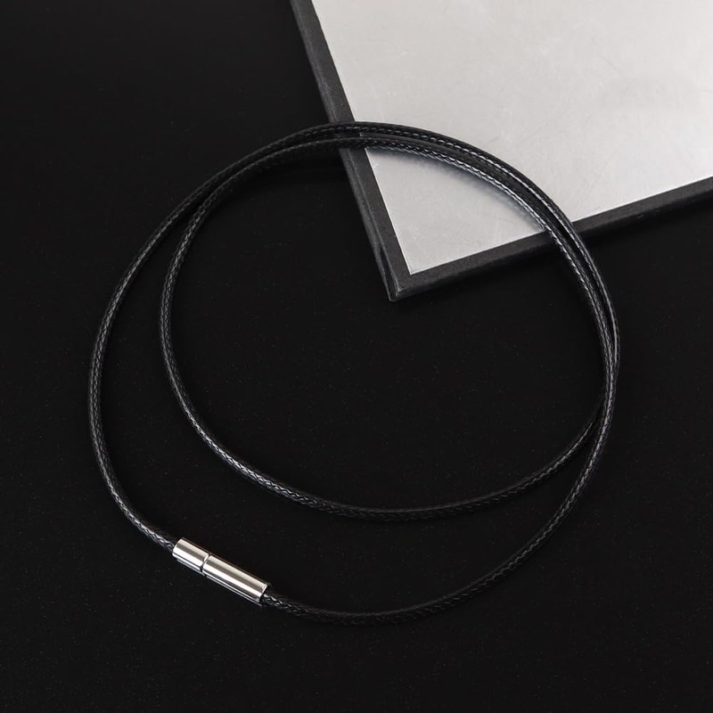 LERSUSI 4pcs Black Necklace Cords, Woven Wax Rope Chain for