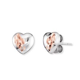 Engelsrufer Women's Stud Earrings Heart Bicolour Sterling Silver in Silver and Rose Gold – Clasp – Nickel-Free – 9 mm, Sterling Silver, No Gemstone