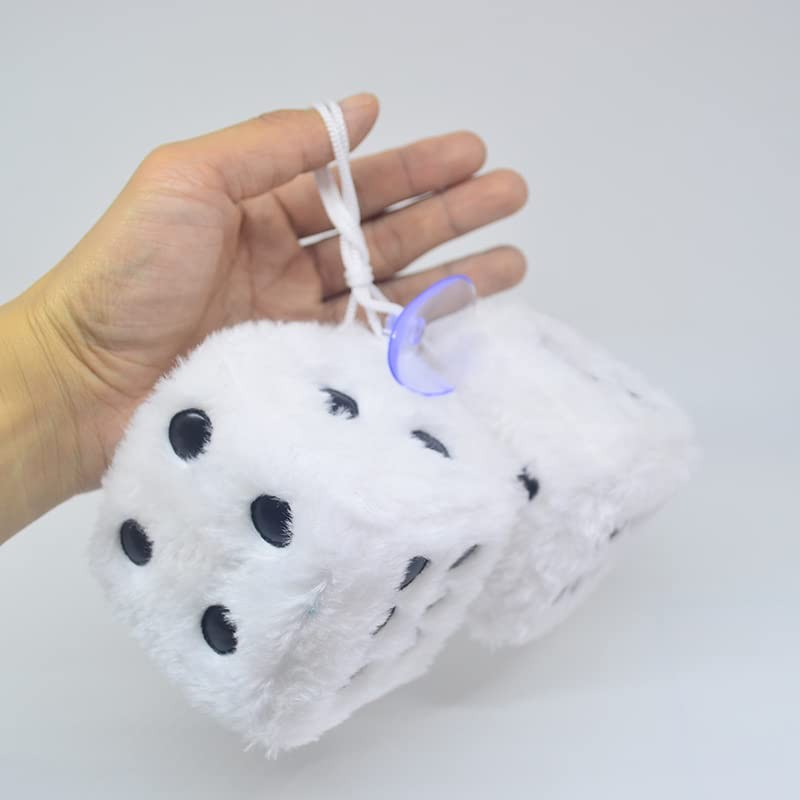 Fuzzy Plush Dice for Car Mirror, Pair of Retro 3”