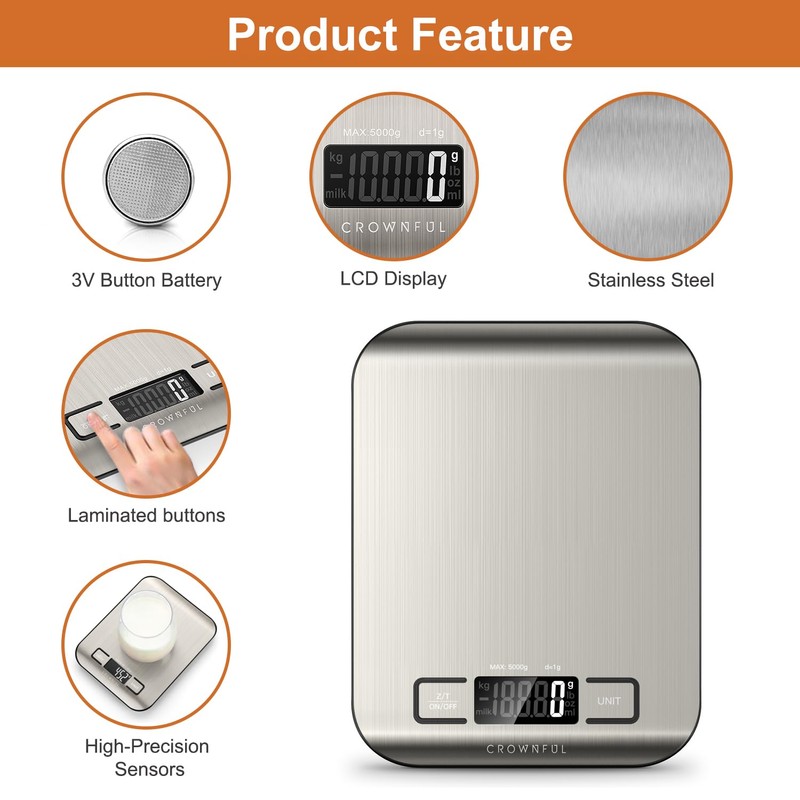 CROWNFUL Food Scale, 11 lb Digital Kitchen Scales with Built-in