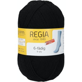 Regia 9801275 plain 6-ply hand knitting yarn, sock yarn, 150 g balls, Black , 18 x 10 x 10 cm