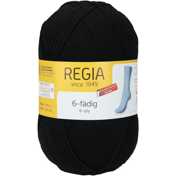 Regia 9801275 plain 6-ply hand knitting yarn, sock yarn, 150 g balls, Black , 18 x 10 x 10 cm