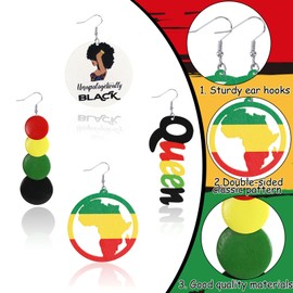 BOARDFEB African Earrings for Women Black History Month Earrings African Portrait African Map African Queen Earrings Classic Round Wooden Drop Earrings Fashion Elegant Jewelry Fun Hook Earrings