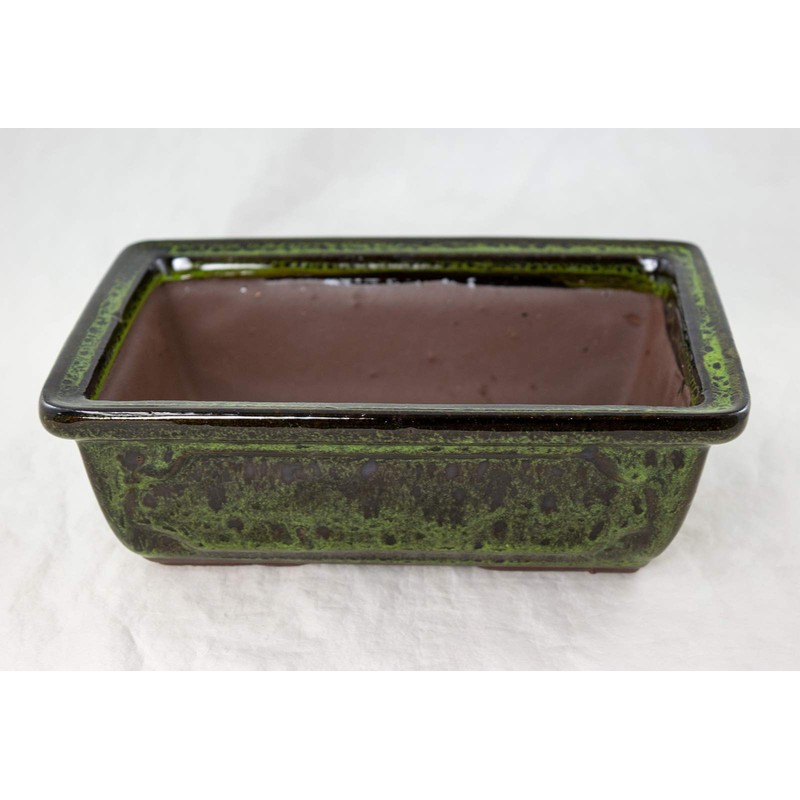 8" Rectangular Moss Green Glazed Bonsai Pot, Cactus & Succulent
