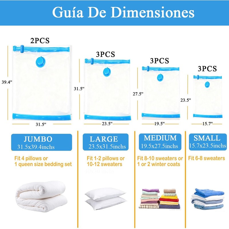 12 Bolsas de Almacenamiento de Compresión para Ropa con Bomba