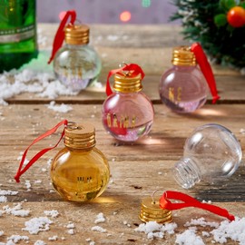 10 Gin Christmas Baubles with Label Stickers, 50 ml, Reusable, Robust Plastic, Crafts, DIY Design, Christmas Tree Baubles for Filling, Christmas Decoration, Party Bags, Party Favours