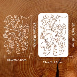 FINGERINSPIRE Abstract Floral Female Faces Stencil 11.7x8.3inch Reusable Women Face Stencil Flowers Women Pattern Decoration Stencil for Painting on Wall, Furniture, Fabric, Wood and Paper