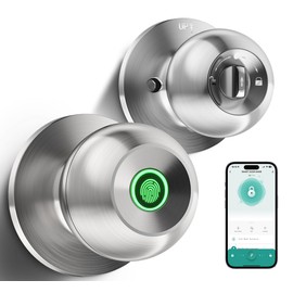 Fingerprint Door Lock, Smart Fingerprint Door Knob with Lock, Biometric Door Locks with App Control & Key, Keyless Thumbprint Entry Door Locks for Bedroom, Front Door, Home, Apartment - Brushed Silver