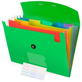Accordion File Organizer, 7 Pockets Expanding File Folder with Labels, A4/Letter Size Portable Folders for Documents, Paper Organizer for School Office Supplies, Green