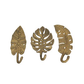 Zeckos Tropical Leaf Metal Wall Art - Set of 3 Decorative Wall Hooks, Gold Finish - Charming 6.25" Leaves - Functional Wall Art Storage Solution for Keys, Coats, Towels