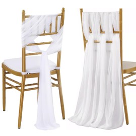 Pack of 2 Chair Bows Organza Chair Ribbon, 160 x 100 cm, Tulle Chair Cover, White Chair Sash, Chair Covers, Chiffon Chair Sashes, White Tulle Fabric Decoration for Chair, for DIY Crafts, Wedding Party
