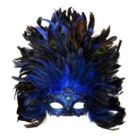 ILOVEMASKS Luxury Traditional Venice Women Carnival Mardi Gras Feather Masquerade Mask (Blue)