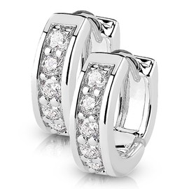 Forbidden Body Jewelry Pair of Surgical Steel Channel Set CZ Lined 8mm Mini Huggie Hoop Earrings