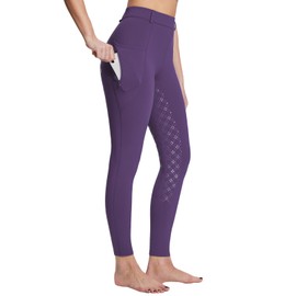 BALEAF Ladies Winter Jodhpurs Fleece Riding Breeches Full Seat Riding Breeches Zip Pockets Leggings, purple