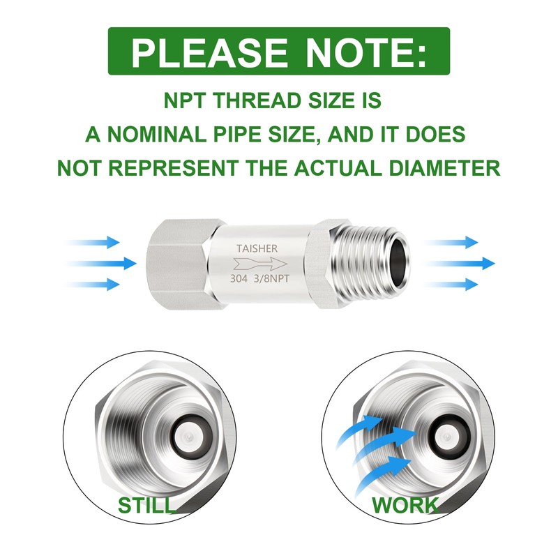TAISHER 1PCS 304 Stainless Steel 3/8" NPT Male x 3/8"