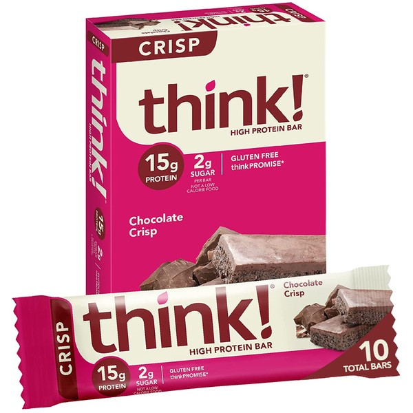 think! Protein Bars, High Protein Snacks, Gluten Free, Kosher Friendly, Chocolate Crisp, 10 Count (Packaging May Vary)
