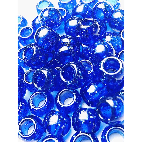 Tara Assorted Color Design 240 Pieces Plastic Beads 10x12 mm For Braid Hair For Girls (GLITTER BLUE)