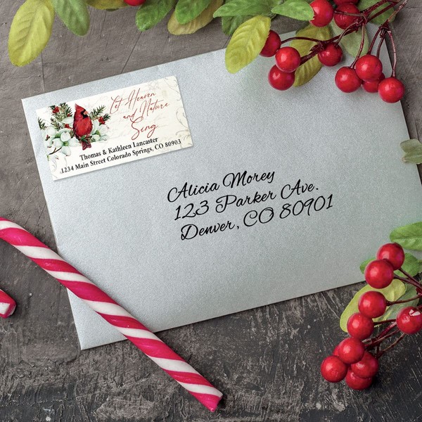 Winter Cardinals & Dogwood Personalized Deluxe Christmas Address Label by