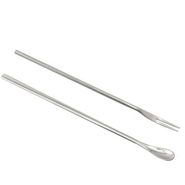 PZRT 304 Stainless Steel Coffee Stir Stick Iced Tea Spoon Cocktail Stirring Spoon Tea Spoon with Long Handle and Fruit Fork Dessert Fork Kit, Silver (1 x Spoon + 1 x Fork), 22cm