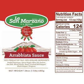 La San Marzano - Arrabiata Sauce - Pasta Sauce with 100% Made in Italy - Peeled Tomatoes with Fresh and Natural Ingredients Non-GMO, Vegan, Gluten Free, Kosher, Mediterranean Diet 24 Ounce Jar