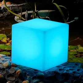 Mr.Go Solar Cube Light, RGB Solar Powered Cube Lamp with Remote/Button Control, Outdoor LED Solar Landscape Light 16 Colors & 4 Modes, Great for Garden Patio Yard Pathway Ambience Lighting (10-inch)