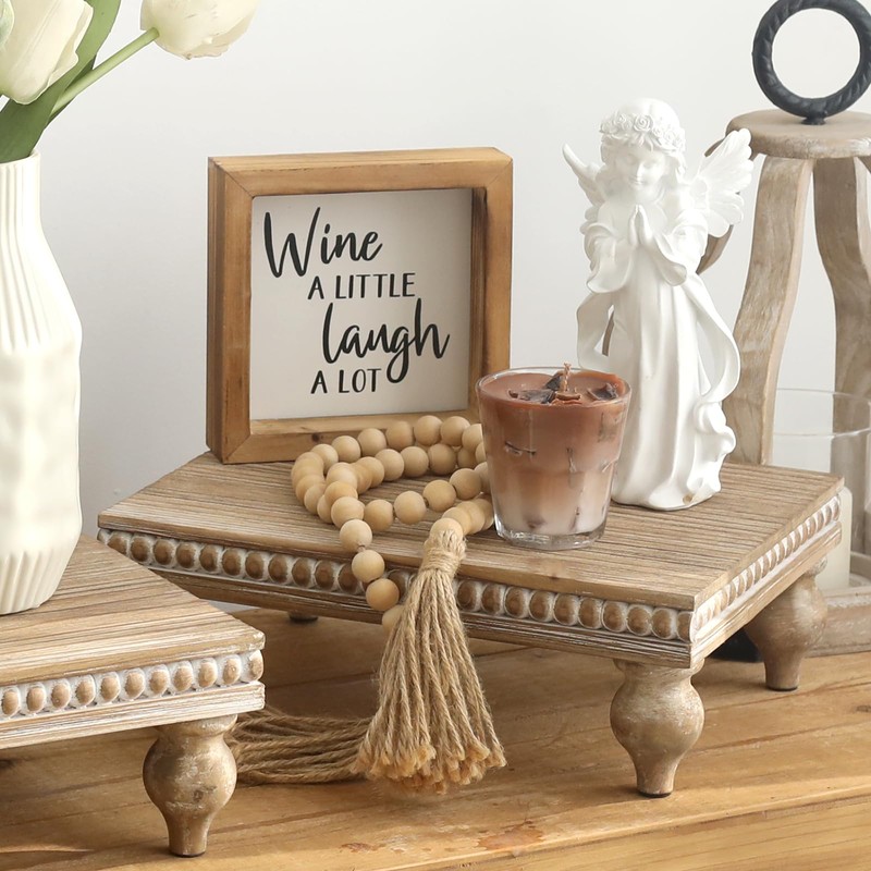 SwallowLiving Wooden Riser for display, Natural, Set of 3