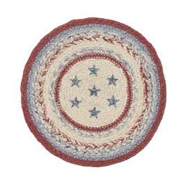 VHC Brands Celebration Table Mat- Pot Holder- Woven Jute Trivet, Americana, 8" Round