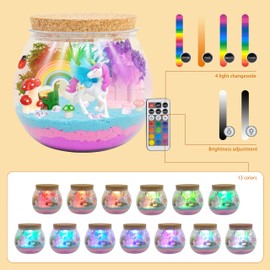 Light-Up Unicorn Terrarium Gifts for Girls, DIY Craft Arts Set with Remote Control and Colored Lights, Night Light for Birthdays or Children's Day, Educational Science Craft Kits for Girls Ages 5-10