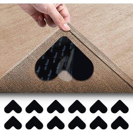 12 Pieces Anti-Slip Rug Grippers|Carpet Gripper|Carpet Tape|Rug Underlay|H HOME-MART Double Sided Washable Removable Anti Curling Corner Carpet Gripper, Non Slip Renewable Rug Tape (Heart)