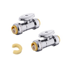 (Pack of 2) EFIELD Push Fit 1/4 Turn Straight Stop Valve Water Shut Off 1/2 Inch Push x 1/2 Inch Push, Chrome with a Disconnect Clip,(PF-VALVE035-2PCS)