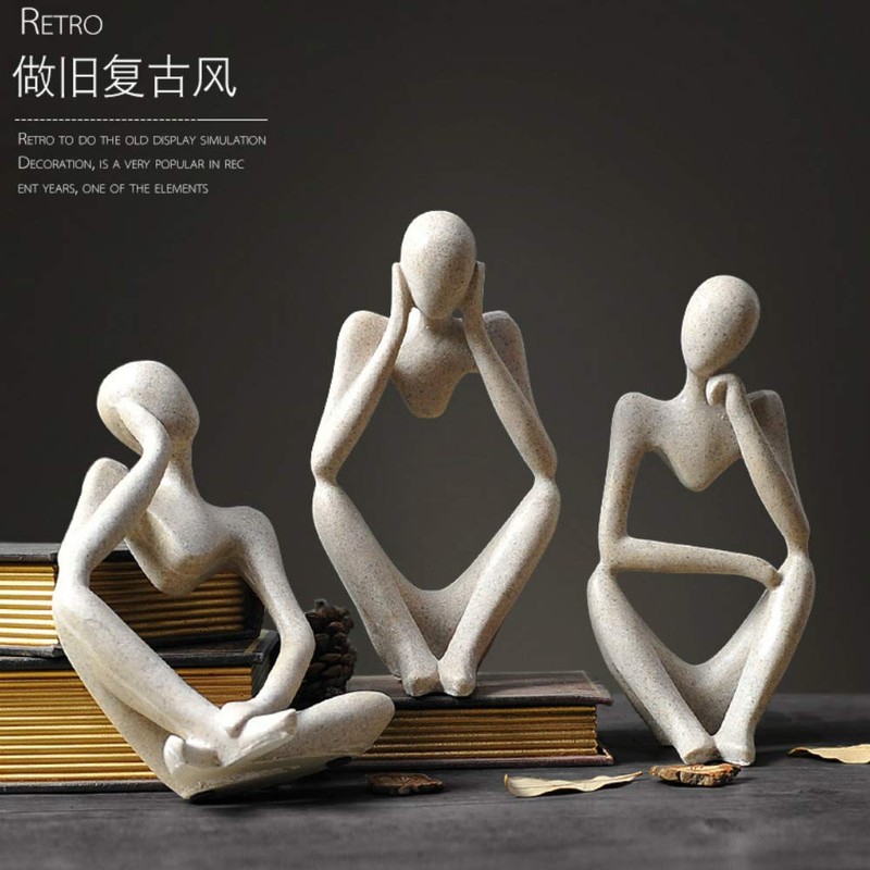 Asng Sandstone Resin Thinker Style Abstract Sculpture Statue Collectible Figurines