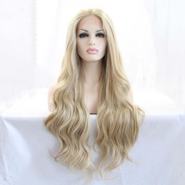 Melody Long Mixed Blonde Wig Long Wavy Wigs Synthetic Blonde Lace Front Wig For Women Hair Natural Wave Natural Hairline Wig Heat Resistant Fiber Hair Wigs 20"