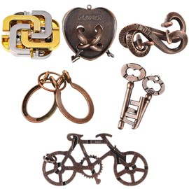 HFYrgh Brain Wheel Brain Teaser Toy, Set of 6 - 2 Difficulty Levels, Ring Puzzle, Brain Toy, Solving Mystery, Time Killing Goods, 3D Puzzle, Educational Toy, Key and Magic Box Series, Rock for Adults