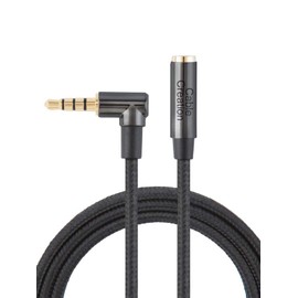 CableCreation Headphone Extension Cable 6FT/1.8M, 3.5mm Male to Female TRRS Audio Stereo Cable, Right Angle Auxiliary HiFi Cable with Silver-Plating Copper, 24K Gold Plated (Microphone) for Car Stereo