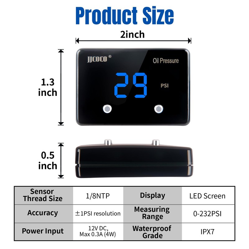 JJCOCO 232PSI Oil Pressure Gauge LED Digital Display 12V Press