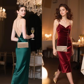 Larcenciel Champagne Gold Clutch Bags for Women, Faux Leather Evening Handbag w/Chain, Elegant Envelope Women's Clutches, Minimalist Stylish Shoulder Crossbody Bag for Wedding, Dinner, Prom, 22x12x5CM