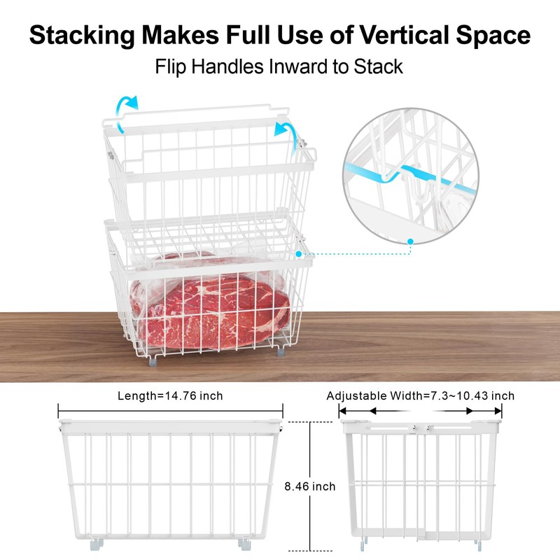 iSPECLE Freezer Organizer Bins - 2 Pcs Hanging Baskets for