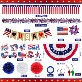 Cinrobiye 4th of July Golf Cart Decoration Kit Patriotic Parade Golf Cart Parade Car Decor with USA Bunting Flag Paper Fans Tinsel Garland Cutout Pinwheel for Independence Day Party Decor Supplies