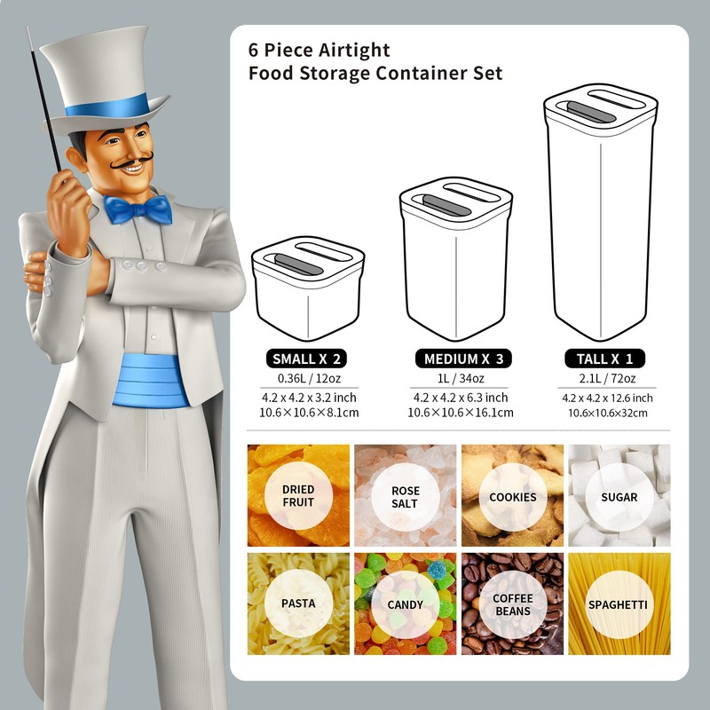 MR.SIGA 6 Piece Airtight Food Storage Container Set, BPA Free
