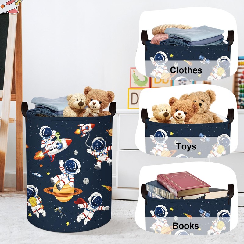 Space Rockets Laundry Hamper Cartoon Astronaut Large Storage Basket Planet