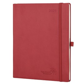 POPRUN 2025 Planner 8.5'' x 10.5'' - 2025 Weekly Calendar with Hourly Time Slots, Weekly/Monthly Appointment Book for Time Management - Leather Soft Cover - Burgundy Red
