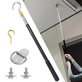 TAROTKIN Attic Ladder Door Pull Down Hook Cord Stair System Parts, Rope with Handle for Attic Extension Ladder Pull Down System Hook Cord Kit Rope Replacement (Black)