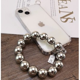 Aulzaju Phone Wrist Strap Cellphone Lanyard Acrylic Bead Bracelet Phone Chain with Phone Tether Tabs,Strap Holder Keychain for Women Girls Anti-Lost Phone Charm Silver
