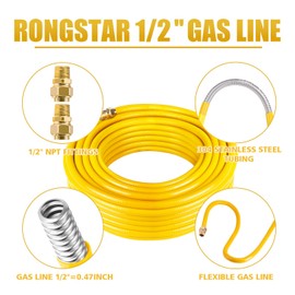 1/2" Gas Line, 37ft CSST Gas Line, Corrugated Stainless Steel Tubing, Flexible Natural Gas Hose with 2 Male Fittings for Natural Gas and Propane